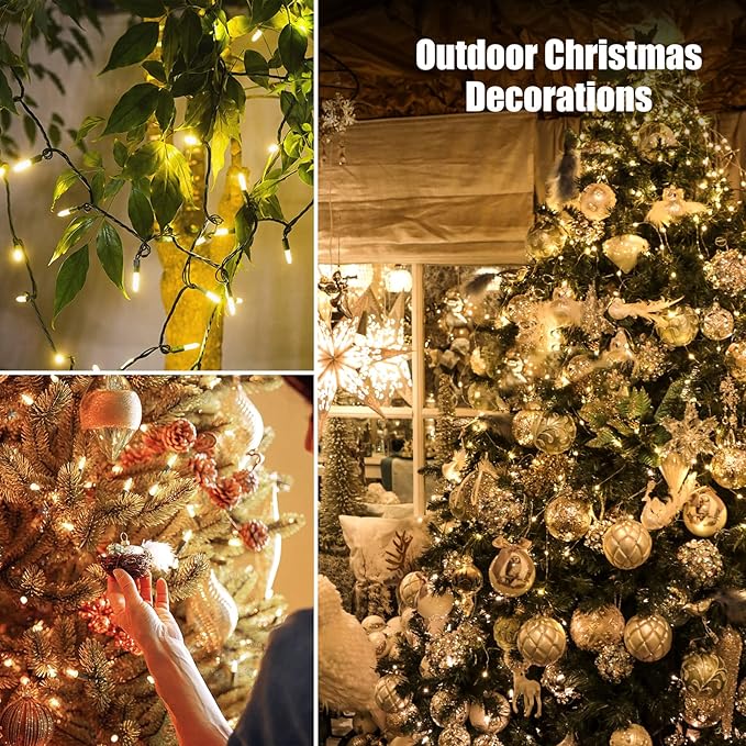 Christmas Lights Clear White 2 Pack Total 200 Count Incandescent Lights UL Certified Connectable Christmas Tree Lights with Green Wires for Indoor Outdoor Xmas, Wedding, Holiday, Home Decorations