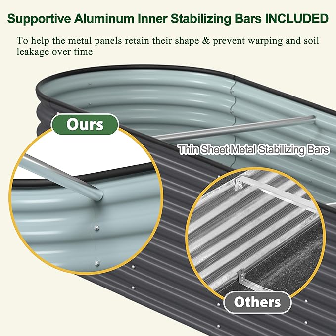 MUPATER Galvanized Raised Garden Bed 8x2x2ft, 9-in-1 Metal Raised Planter Box Oval with 2 Aluminum Support Rods,Outdoor for Vegetable, Flower, Backyard and Patio, Gray