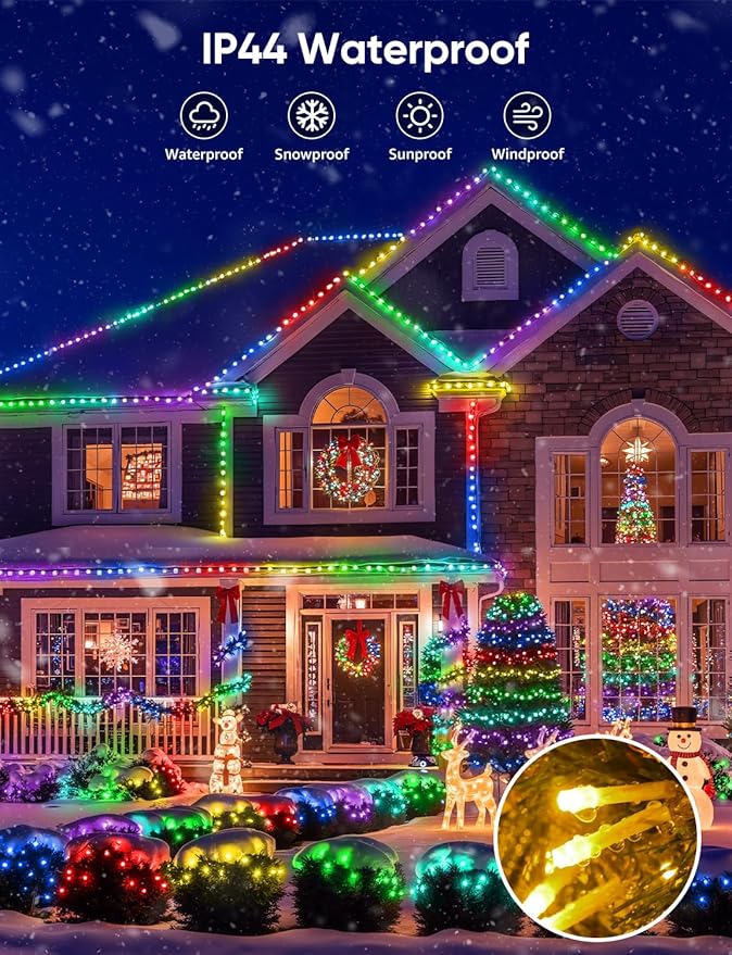 Ollny Smart Christmas Lights, 66FT 200 LEDs APP Control RGB Color Changing Christmas Tree Lights with Remote, Programmable DIY Musical Waterproof Decor Light with Timer for House Indoor Outdoor House