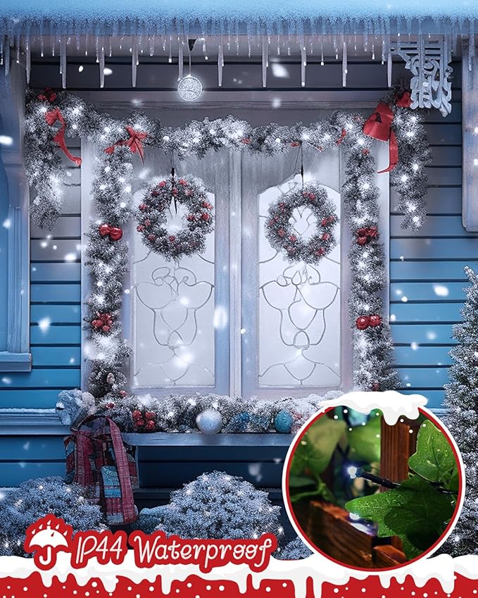 Minetom Christmas Lights, 128ft 400 LED Outdoor Christmas Tree Lights with Remote, 8 Modes String Lights Plug-in Mini Xmas Tree Lights with Timer for Outside Party Decor, Cool White