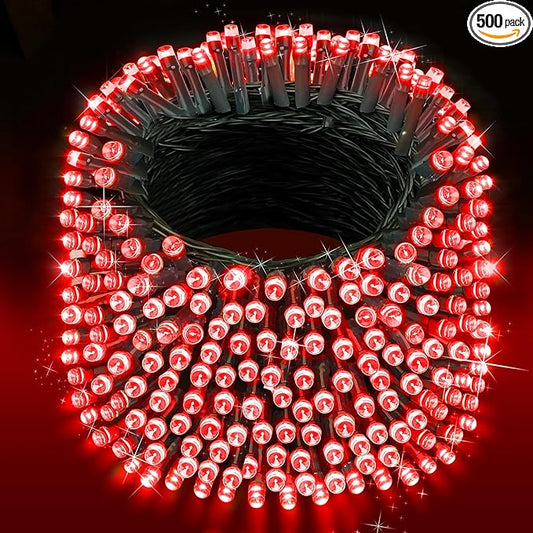 XURISEN Christmas Lights Outdoor 197FT 500 LED Green Wire String Lights 8 Modes with Timer Memory Waterproof Fairy Light Plug in for Xmas Tree Wedding Yard Party Holiday Decorations(Red)