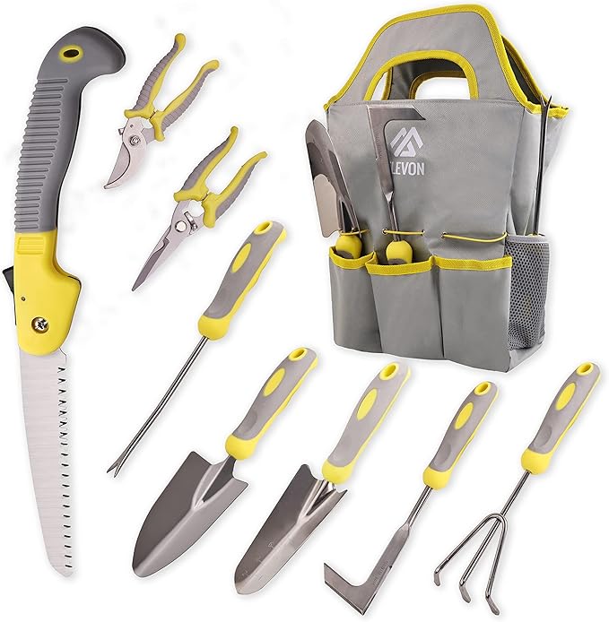 Elevon Garden Tool Set, 9 PCS Stainless Steel Heavy Garden Tools, Garden Tool Set with Waterproof Storage Bag, Suitable for Planting, Digging and Pruning, The Best Choice for Garden Lovers
