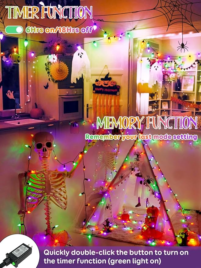 Upgraded 250 LED C6 Connectable Halloween String Lights, 82FT Orange Purple and Green Lights, Waterproof Fairy Twinkle Light Plug in with 13 Modes & Timer for Outdoor Indoor Halloween Decorations