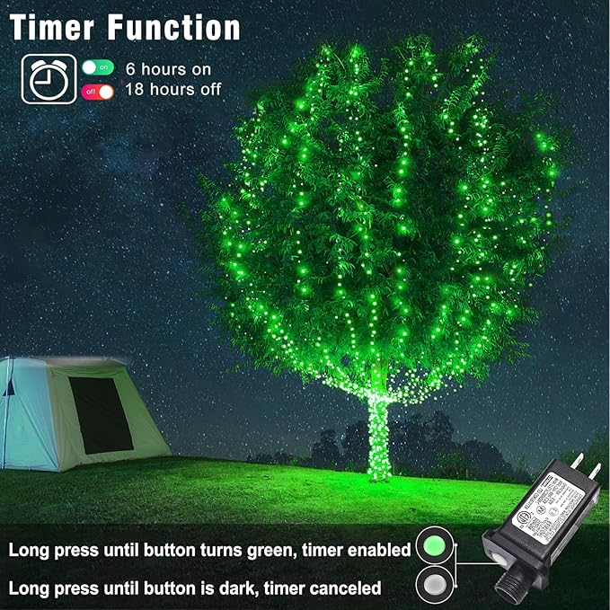 66FT 200 LED Christmas Lights Outdoor, Plug in Christmas String Lights Indoor, Waterproof & 8 Modes & Timer Function, Connectable Fairy Twinkle Light for Bedroom Room Yard Christmas Decor, Green