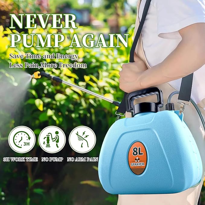 Battery Powered Garden Sprayer 2 Gallon, Electric Backpack Sprayer with USB, Weed Yard Lawn Sprayer with 5 Mist Nozzles & Retractable Wand & Adjustable Strap for Yard, Lawn and Garden