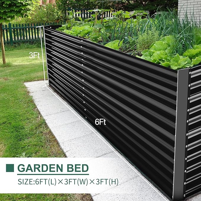 Land Guard 6x3x3ft Rectangular Galvanized Raised Garden Beds, Large-Capacity Metal Planter Box Outdoor, Durable Deep Raised Garden Bed 3ft Tall, Raised Beds for Gardening Vegetables, Dark Grey