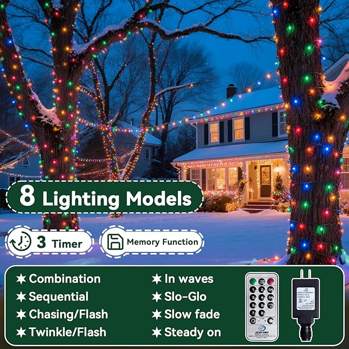 Christmas Lights Indoor Outdoor Waterproof, 132FT 400 LED Multicolor String Lights for House Decorations, Ideal for Christmas Trees, Wedding, and Party