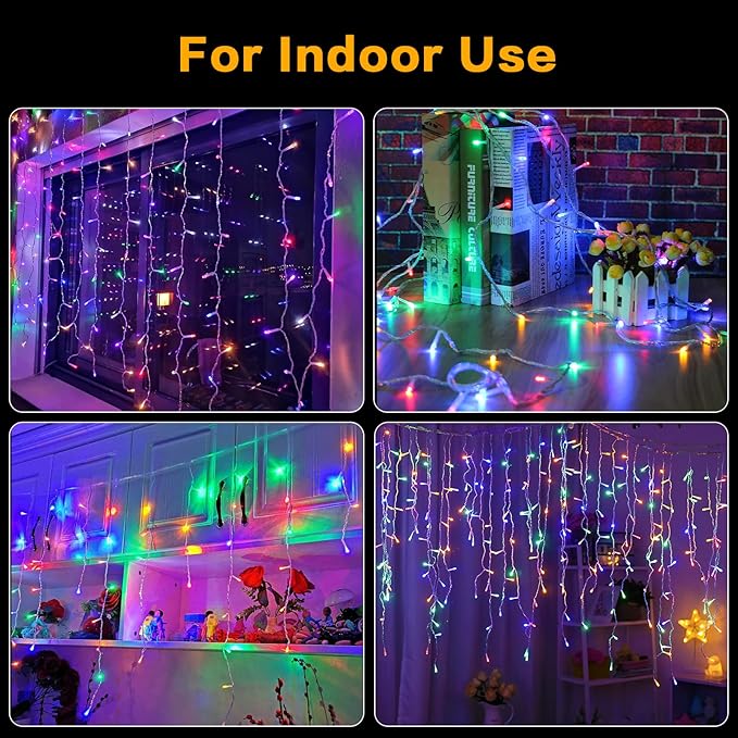 Techip Halloween Christmas Lights Outdoor, 33ft 400 LED Icicle Lights for Outside, Plug in Curtain String Lights Twinkle Tree Lights 8 Modes Waterproof for Patio Party Holiday Decorations Colorful