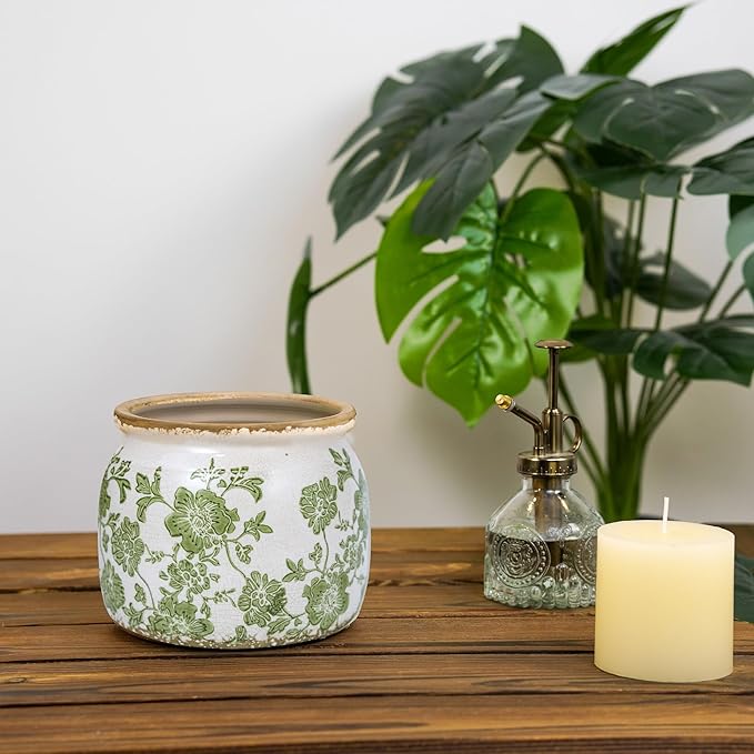 Ceramic Pot for Planter, Vintage Flower Pot with Drainage Holes, 6.29 inch Ice Crack Glazed Indoor Planters Pot (Modern)