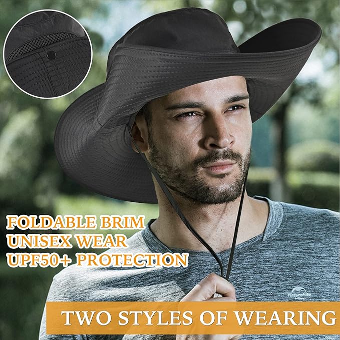Wide Brim Fishing Sun Hat for Men Women, UPF 50+ Waterproof Bucket Boonie Hat Hiking Camping Safari Garden Beach