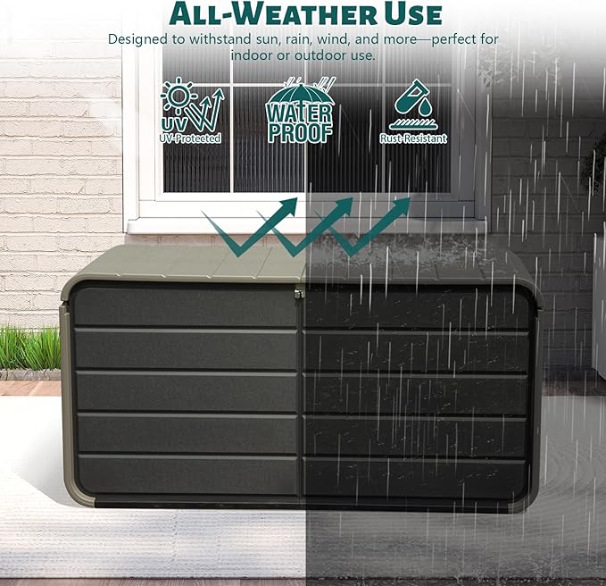 Domi 200 Gallon Outdoor Storage Box – Waterproof, UV-Resistant Deck Box with Lockable Lid for Patio Furniture, Garden Tools, Delivery Packages (Large Resin Storage Bin）