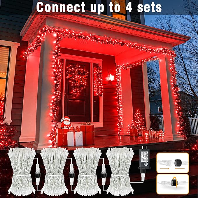 Christmas Lights Indoor, 132FT 400 LED Outdoor String Lights with 8 Modes Waterproof, Plug in Fairy Twinkle Lights Clear Wire for House Bedroom Patio Window Garden Wedding Decorations