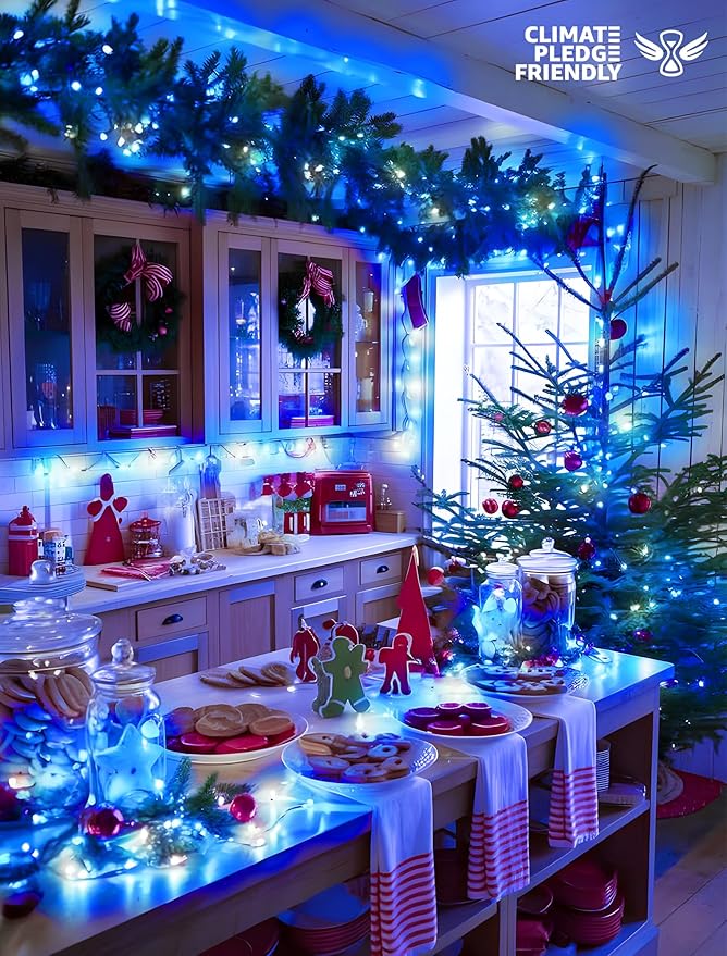 33FT 100 LEDs String Lights Waterproof Fairy Lights 8 Modes with Memory 30V UL Certified Power Supply for Home, Garden, Wedding, Party, Christmas Decoration Indoor Outdoor (Cool White+Blue)