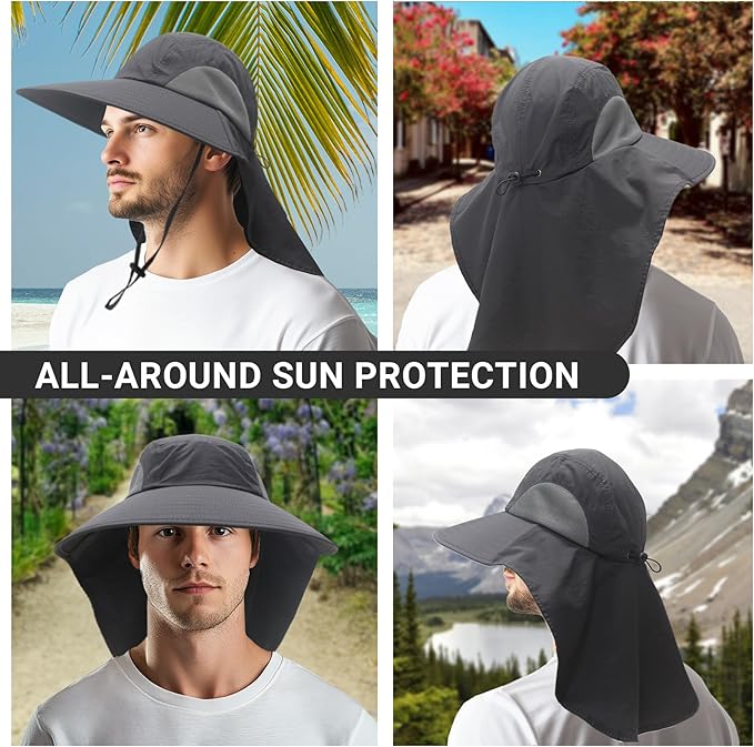 NPQQUAN Sun Hats for Men Women with Neck Flap UPF 50+ UV Protection Wide Brim Bucket Hat Safari Hiking Fishing Hats