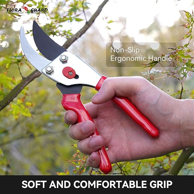 Flora Guard Garden Shears 8.5" Bypass Pruning Shears, Professional Ultra Sharp Sk5 Steel Garden Clippers, Heavy Duty Plant Cutting Scissors Tools Supplies, Hedge Branch Trimmer, Super Durable
