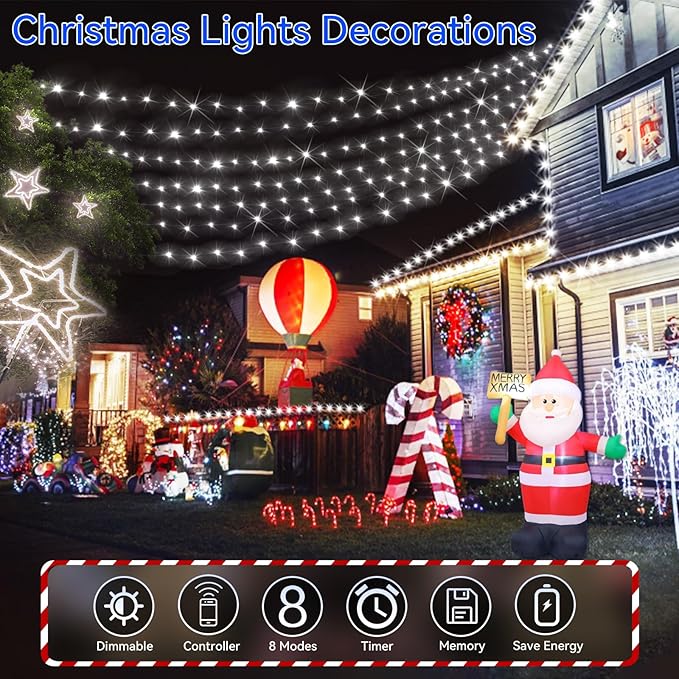Hezbjiti 2 Pack 1000 LED 403 FT Christmas String Lights Outdoor, 8 Lighting Modes IP44 Waterproof Fairy Lights with Timer and Dimmable Function for Party Tree Decorations Cold White, Clear Wire