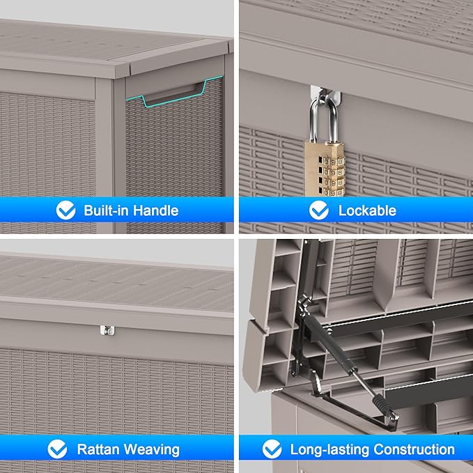 320 Gallon Waterproof Large Resin Deck Box Indoor/Outdoor Lockable Storage Container and Seating for Garden, Pool, and Patio (320 Gallon, Grey)
