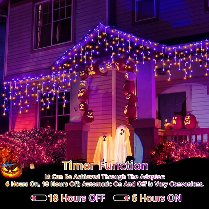 52FT Outdoor Halloween Lights, 480LED Purple and Orange Halloween Lights 12 Lighting Modes with Timer Memory Waterproof, String Lights for Outside, Party, Holiday, Garden Decor
