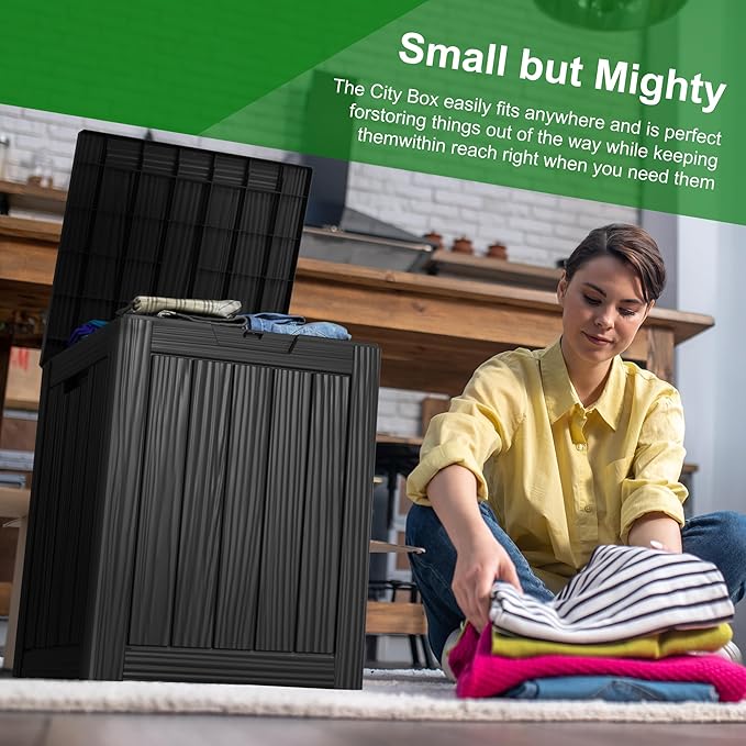 DRATO Deck Boxes, 28 Gallon Outdoor Storage Box for Patio Cushion, Garden Tools, Waterproof and UV Resistant, Lockable Black