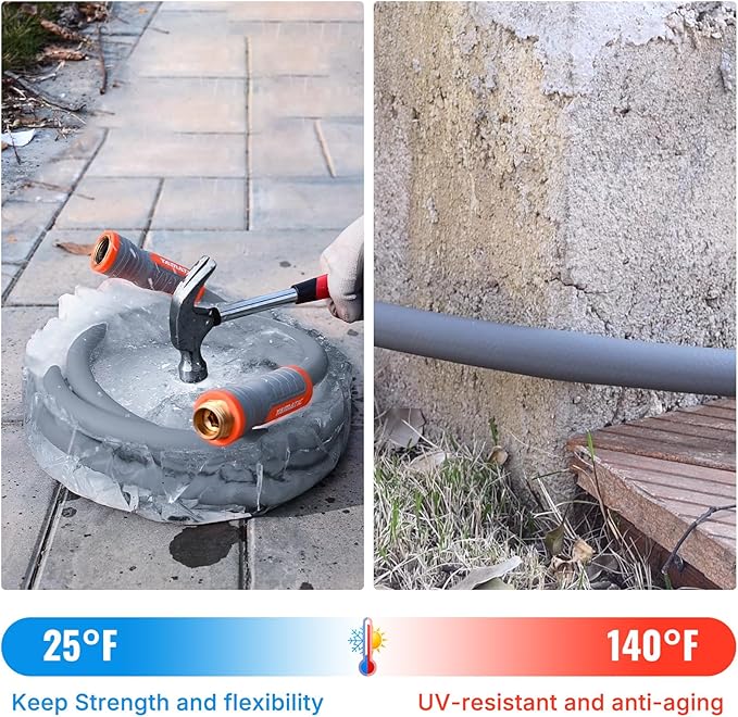 YAMATIC Short Garden Hose 5/8 in x 15 ft with Swivel Handle, Super Flexible Water Hose, All-weather, Lightweight, Burst 600 PSI, Grey