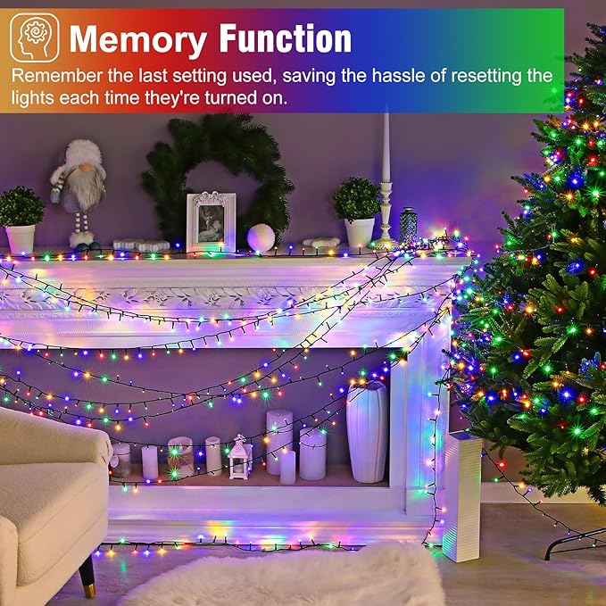Christmas Lights Outdoor, 66FT 200 LED Christmas String Lights with 8 Modes Waterproof, Connectable Twinkle Light Green Wire for Indoor Xmas Patio Yard Party Holiday Decorations, Multicolor