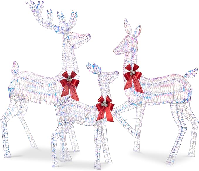 Best Choice Products 3-Piece Large Lighted Christmas Deer Family Set 5Ft Outdoor Yard Decoration with 360 LED Lights, Stakes, Zip Ties - Iridescent