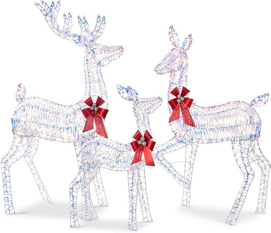 Best Choice Products 3-Piece Large Lighted Christmas Deer Family Set 5Ft Outdoor Yard Decoration with 360 LED Lights, Stakes, Zip Ties - Iridescent