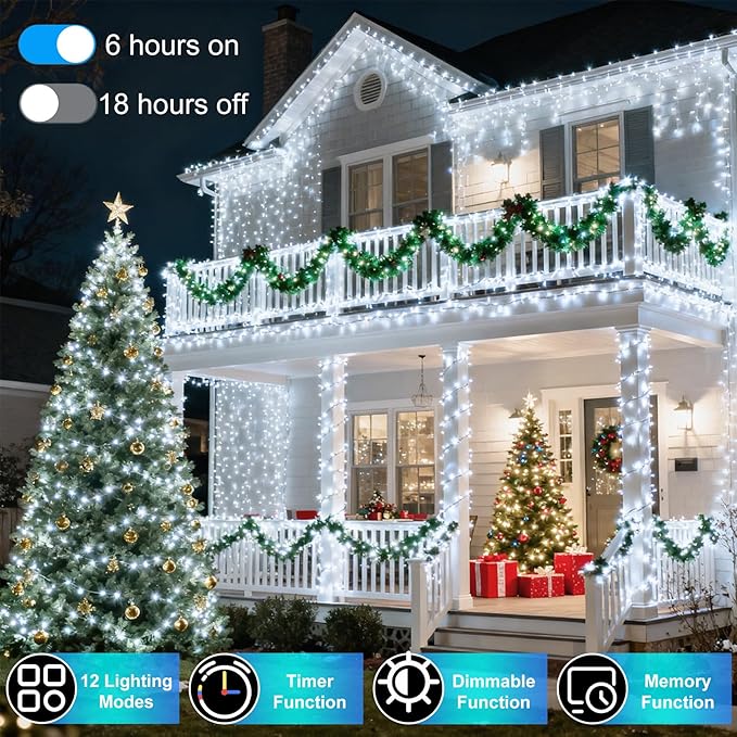 750 LED 240FT Christmas String Lights Outdoor, 12 Pro Modes and Timer Memory & Brightness, Plug in Outdoor Waterproof Clear Wire Twinkle Light for for Xmas Yard Tree Wedding Party Decor (Cool White)