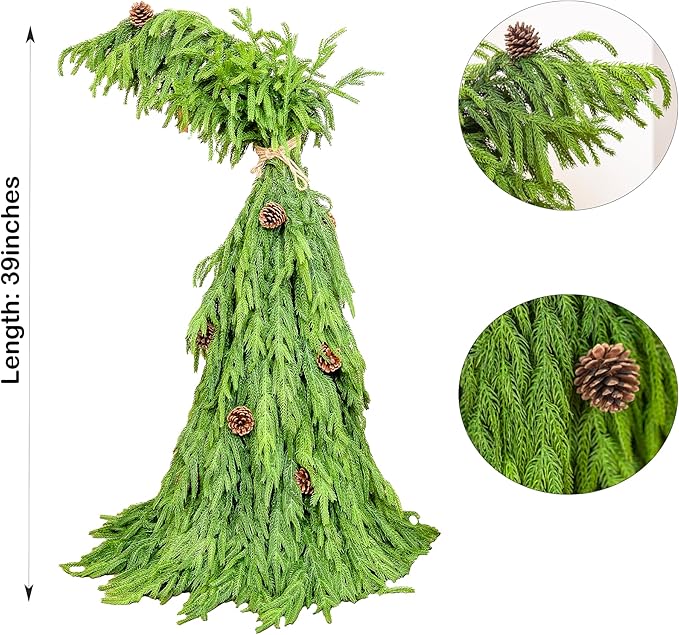 39” Crooked Top Christmas Tree with Pine Cones, Artificial Norfolk Pine Tree for Front Porch Stairs Indoor Outdoor Holiday Christmas Decor Xmas Decorations
