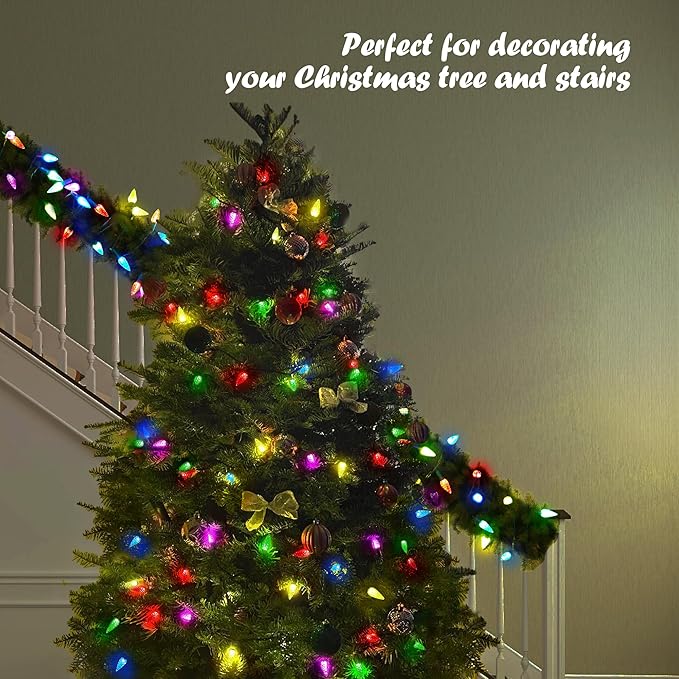 WBao C6 Battery Operated Christmas Lights, 60 LED 20ft String Lights with 8 Modes, Auto Timer, Waterproof for Indoor Outdoor Christmas Trees, Fence, Garlands, Stairs Xmas Decorations, Multicolor