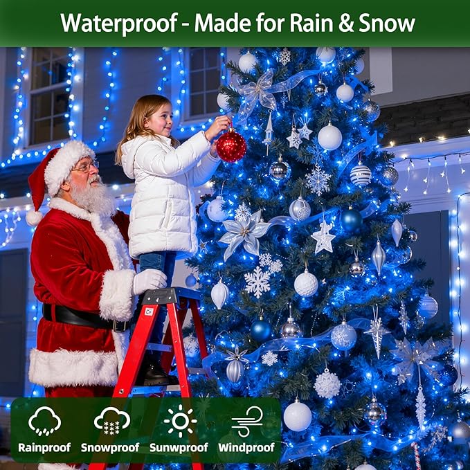 1500 LED Chrstmas Lights, 470ft Outdoor Christmas String Lights with 12 Modes, Blue LED String Lights with Timer Dimmable Waterproof for Outside Tree Fence Garden Xmas Wedding Party Decor Blue