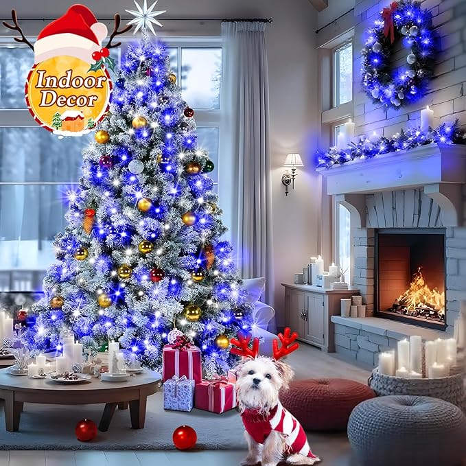 KNONEW 403FT 1000 LED Christmas Lights Outdoor String Light with 8 Modes and Timer Memory Waterproof Fairy Lights Decorations for Xmas Tree Yard Wedding Backdrop Decor(Blue and White)