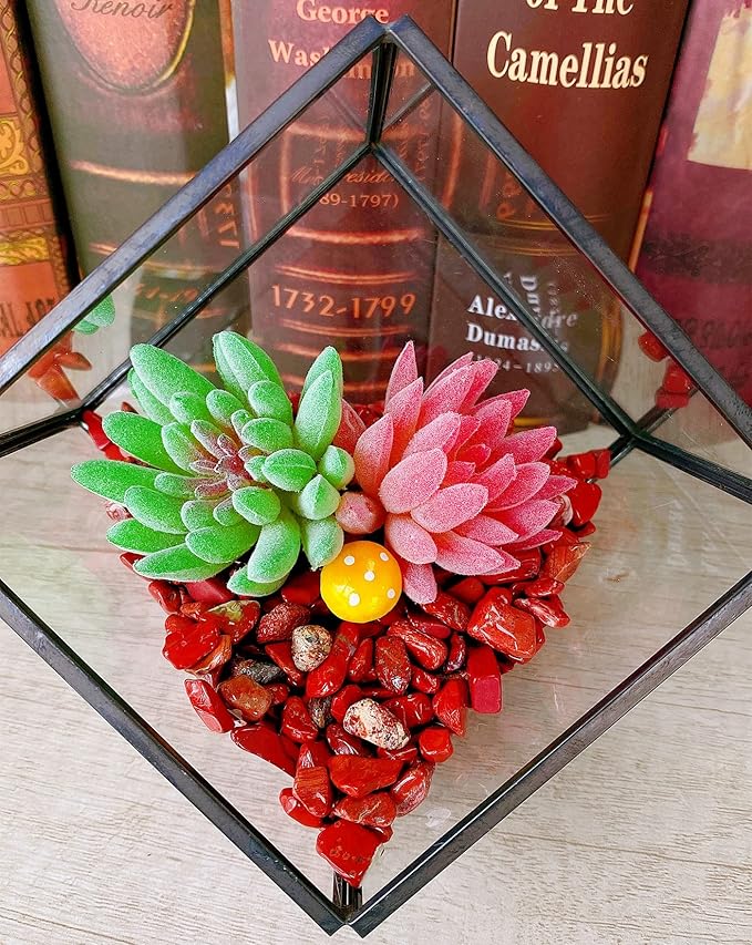 QINJIEJIE 0.9Lbs Red Jasper Plants Rocks Vase Filler Aquarium Small Gravel Decorative Stones Terrarium Pebbles Fish Tank Decorations Bulk Polished Crystal Chips Landscaping Sand for Garden