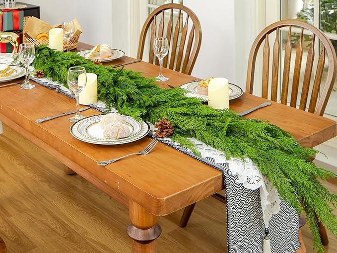 6FT Extra Full Cedar Garland Real Touch Faux Cedar Garland Christmas Greenery for Mantle Stairs Table Wall Front Door Indoor Outdoor Christmas Xmas Decor Decorations