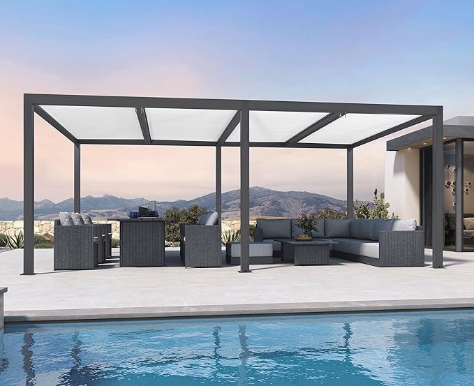 PURPLE LEAF Louvered Pergola 12' x 20' Outdoor Aluminum Pergola with Hidden Drainage System and White Adjustable Sun Shade Roof Patio Hardtop Oversized Pergolas for Outdoor Kitchen Bar Dining Lounge