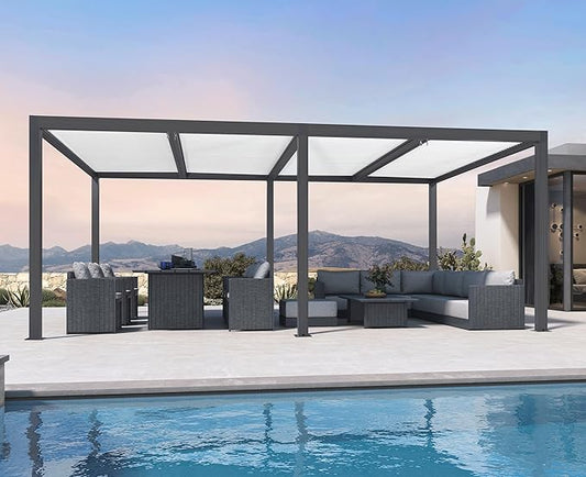 PURPLE LEAF Louvered Pergola 12' x 20' Outdoor Aluminum Pergola with Hidden Drainage System and White Adjustable Sun Shade Roof Patio Hardtop Oversized Pergolas for Outdoor Kitchen Bar Dining Lounge