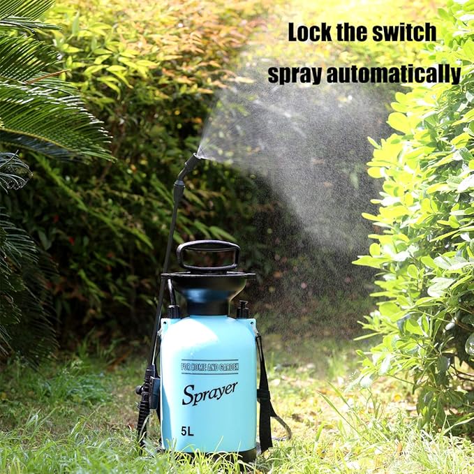 CLICIC Lawn and Garden Portable Sprayer - 1.3 Gallon/5 L Pump Pressure Sprayer Includes Shoulder Strap.