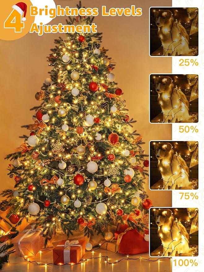 500 LED 164 FT Christmas Lights, Waterproof Outdoor String Lights with Remote and Timer, Christmas Tree Lights with 8 Modes Dimmable, Fairy Lights for Holiday Decor (Warm White)