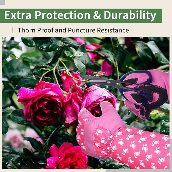 Gardening Gloves for Women - Long Sleeve Thorn Proof Garden Gloves for Yard Work, 1 Pair Long & 1 Pair Short (Pink, Medium)