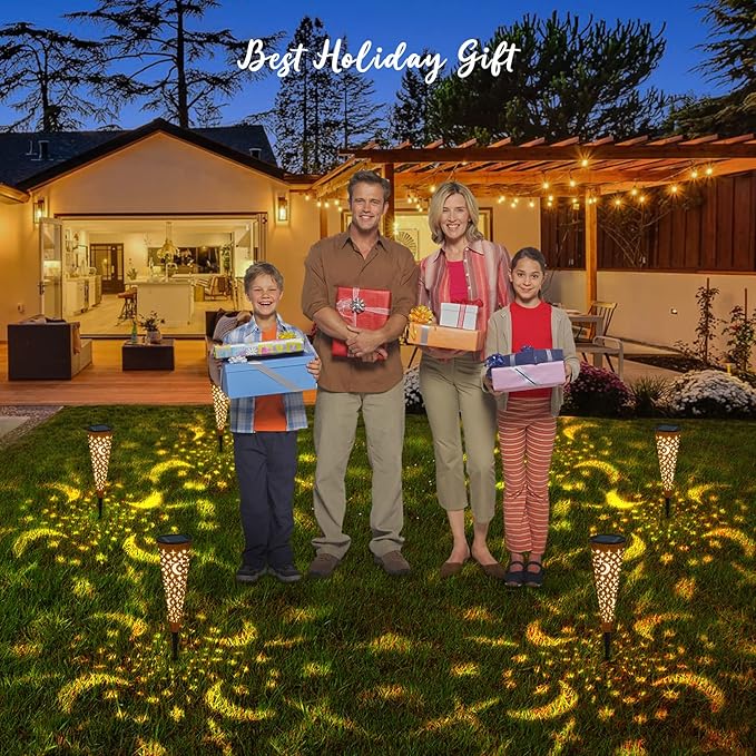 Go2garden Solar Lights Outdoor Decorative Stake Lights Waterproof with Moon Star for Patio, Pathway, Backyard, Outside Decorations, Lawn Ornaments,Garden Gifts (Copper, 6pack)