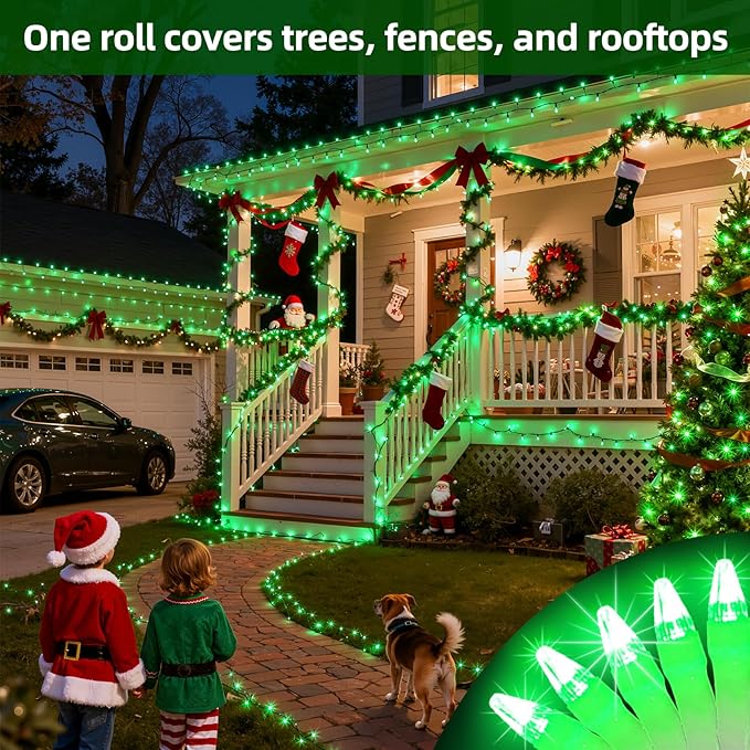 300LED Chrstmas Lights, 75ft Indoor Outdoor Christmas String Lights with 12 Modes, Green Christmastree Lights with Timer Dimmable Connectable for Fence Garden Xmas Wedding Party Decor Green