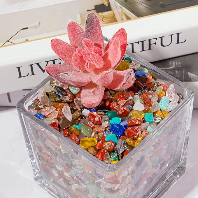 3 Lb Crystal Chips Bulk Tumbled Crushed Quartz Stones, 7 Chakra Crystal Quartz Rocks Healing Stones Pebbles for Vases Filler, Aquarium Gravel Rocks, Succulent Plants Decor