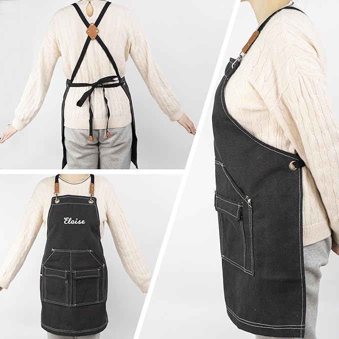Personalized Chef Aprons for Men Women Canvas Cross Back Heavy Duty Work Apron for Coffee Shop Bartender Bistro Woodworking