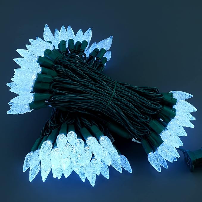 YULETIME Cool White One-Piece C6 Strawberry Christmas Lights 140 Count 71 Feet, 2 Sets 70 LED 35.5 ft High Waterproof UL Certified String Light (Cool White)