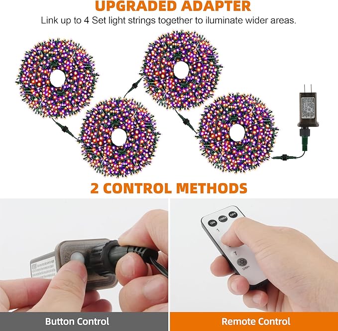 Chuya Halloween String Light Decor Orange Purple Lights 105FT 300 LED Fairy Light END to END Plug UL588 Waterproof Outdoor Indoor Decoration for Party Yard Christmas Tree(No Music)