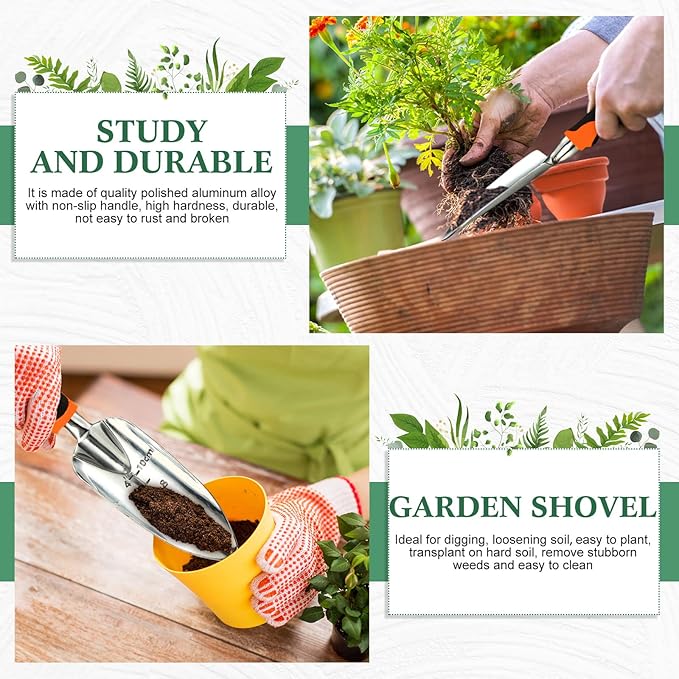 Honoson Garden Hand Trowel Transplant Trowel with Measurements Aluminum Alloy Planting Tools with Rubber Handle Small Gardening Hand Tools Shovels for Gardening Cultivating Transplanting Supplies