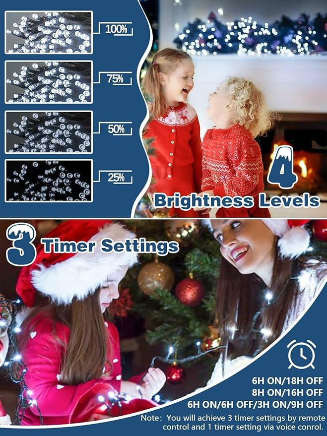 Voice Controlled Christmas Lights with Remote, 99 FT 300 LED String Lights Indoor Outdoor with 12 Modes 3 Timers, Dimmable Twinkle Light Plug in Waterproof for Xmas Tree Party Decorations, Cool White