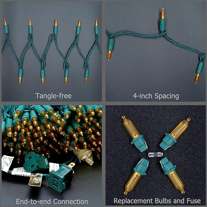 YULETIME 200 Count Orange LED Christmas Lights, 66 Feet Green Wire UL Certified Commercial Grade Holiday String Light Set (Orange)