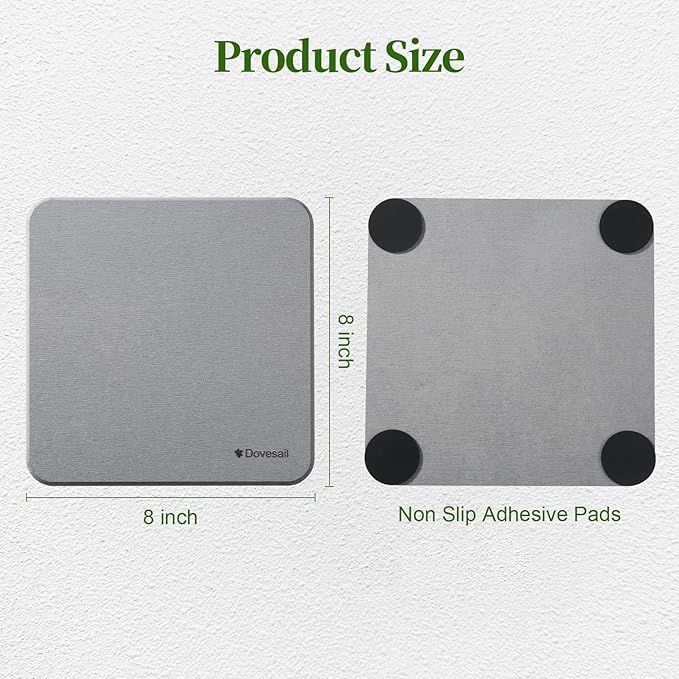 Plant Saucer, 8" Instantly Dry Diatomaceous Earth Stone Prevents Moisture Buildup, Flower Plant Tray Pot Saucer Keep Counter and Floors Dry and Clean (2 Pack)- Dark Gray