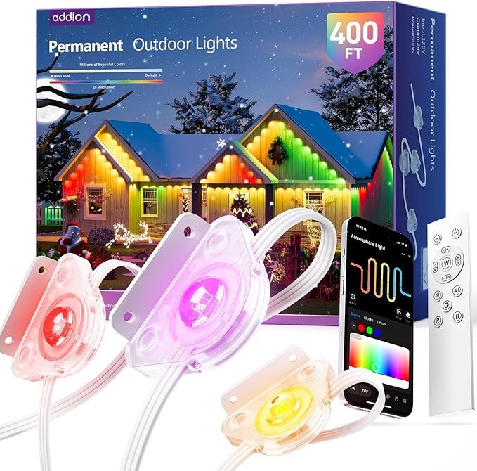 addlon 400FT(200FT*2) Permanent Outdoor Lights, Smart RGB+IC LED Lights for House & Outdoor Decor, App & Remote Control, DIY Scene Modes, IP67 Waterproof for Christmas, Holiday, Party Decorations